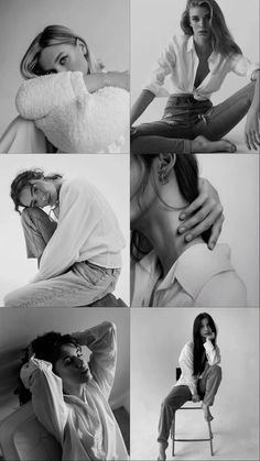 black and white photos of women in different poses