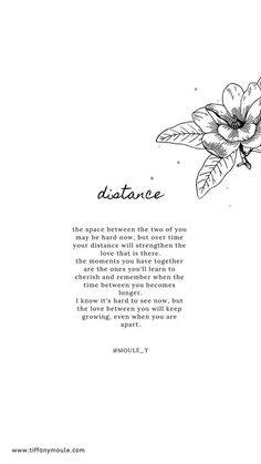 a black and white drawing of a flower with the words distance on it's side