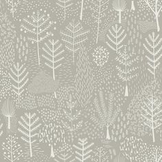 a gray and white wallpaper with trees