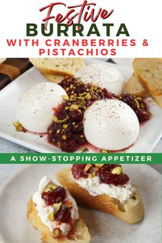 the cover of festive burrata with cranberries and pistachios