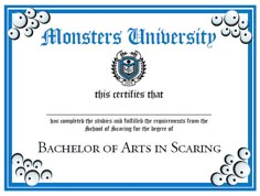 an award certificate with bubbles in the middle and blue border around it, on top of a white background