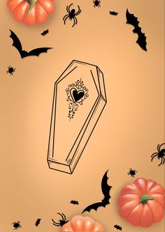 a halloween scene with pumpkins and bats