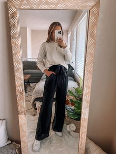 How To Style Dress Pants Casual, Business Casual Teaching Outfits, Athleisure Work Outfits, Cute Winter Teacher Outfits, Teacher Ootd Winter, Teacher Pants Outfits, Neutral Teacher Outfit, Warm Teacher Outfits