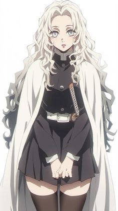 an anime character with long white hair and black clothes