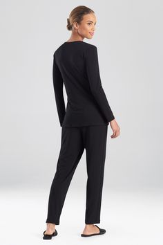 Natori Himalaya Pajamas, Women's, Black | Sleep & Loungewear. Ultra-soft knit PJ's you'll live in.26" long from center back neck, 29" inseam Elastic waistbandBrushed JerseyUltra soft and cozy handfeel 95% bamboo viscose 5% spandex Machine wash cold, with similar colors, gentle cycle, do not bleach, lay flat to dry, cool ironMade at our own factories in the Philippines View more luxury sleepwear. The Natori Company designs high-end women's fashion, including Intimates, Sleepwear, Lingerie, Ready- Sporty Stretch Moisture-wicking Pajama Shorts, Moisture-wicking Casual Pajama Shorts, Casual Moisture-wicking Pajama Shorts, Casual Stretch Moisture-wicking Pajama Shorts, Stretch Long-sleeve Sleepwear For Relaxation, Luxury Sleepwear, Sleep And Loungewear, Luxury Women, Sleepwear Women