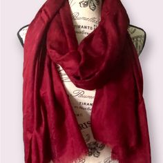 Nwt Sevan Cashmere Shawl/Scarf Color: Burgundy/ Red Wine Jacquard Pattern Measurements: 28” X 80” Luxury Red Elegant Scarves, Luxury Red Silk Shawl, Vintage Red Silk Shawl, Elegant Red One-size Scarves, Fuzzy Scarf, Luxury Red Shawl-style Scarf, Burgundy Scarf, Silk Stoles, Button Scarf