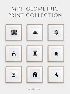 nine framed pictures with the words mini geometric print collection