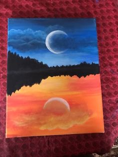 an acrylic painting of a sunset with the moon in the sky