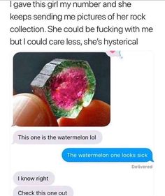 someone is texting to their friend about the pink diamond he got for her birthday