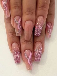 Pink Glitter Nails, Rose Gold Nails, Acrylic Nails Coffin Short, Nail Designs Glitter, Pink Acrylic Nails, Girls Nails, Prom Nails, Short Acrylic Nails, Gold Nails