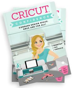 the front and back cover of cricut, featuring a woman sitting at a desk