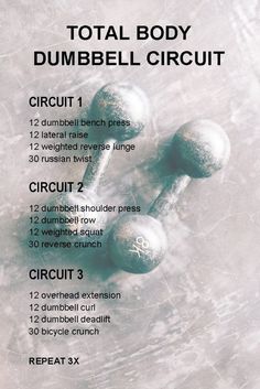 the total body dumbbell circuit is shown with instructions for how to use it in this exercise