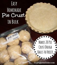 homemade pie crust in bulk with label and package on table next to pie doughnuts