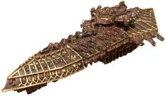 a large wooden model of a ship with gold trimmings on the bottom and sides