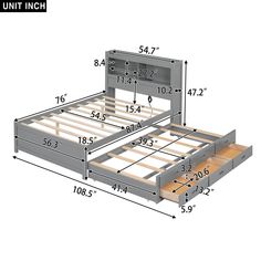 a bed frame is shown with measurements for it