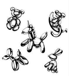 four cartoon teddy bears flying in the air