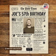 the front page of an old newspaper with a photo of joe's 51st birthday