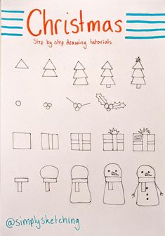 a sheet of paper with christmas drawings on it