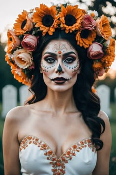 Candy Skull Makeup Halloween, Sugar Skull Hair Ideas, Subtle Dia De Los Muertos Makeup, Glam Catrina Makeup, Sugar Skull Outfit Ideas, Day Of The Dead Makeup Couples, Day Of The Dead Headpiece Diy