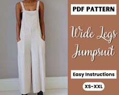 Get ready to slay in style with our wide leg jumpsuit pattern! This versatile jumpsuit features side pockets and front pockets, making it both trendy and practical. With adjustable shoulder straps, this sleeveless jumpsuit pdf pattern is perfect for any occasion, from casual outings to weddings. Whether you're a beginner or a seasoned pro, this easy sewing pattern is a must-have for your collection. Rock the fashion scene with our women's romper pattern that exudes comfort and chicness. Say good Loose Jumpsuit Pattern, Women Romper Pattern, Loose Pants Pattern, Wide Leg Jumpsuit Pattern, Dungaree Pattern, Jumpsuit Sewing Pattern, Jumpsuit Sewing, Romper Sewing Pattern, Jumpsuit Pattern Sewing