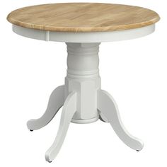 a white table with a wooden top