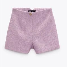 High-Waist Bermuda Shorts With Zip Fly And Golden Top Button Fastening. Brand New Zara Mom Jeans, Jean Skort, Mom Jeans Shorts, Zara Shorts, Terry Shorts, Sequin Shorts, Purple Shorts, High Rise Denim Shorts, Track Shorts