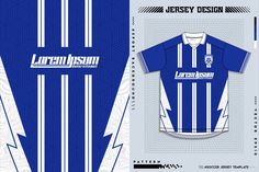 the jersey design is shown in blue and white