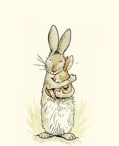 a drawing of a rabbit hugging another bunny