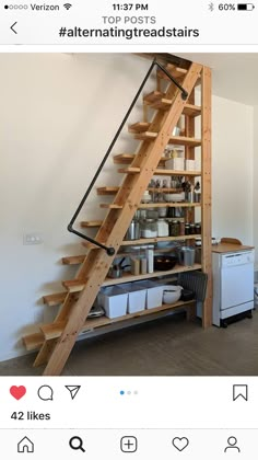 the stairs are made out of wood and have been built into the wall to allow storage space