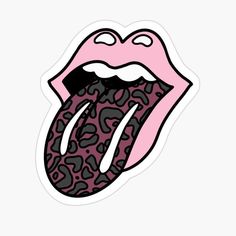 the rolling stones'tongue sticker on a white background with leopard print and pink lips