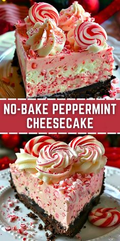 This no-bake peppermint cheesecake is the perfect dessert for Christmas gatherings, and the best part? No oven is needed! Let’s dive right into this festive delight. No Bake Peppermint Cheesecake Bites, Peppermint Cheesecake Brownies, Christmas Desert Idea, Christmas Dessert Cheesecake, No Bake Holiday Desserts, Easy Desserts Christmas, Christmas Party Desserts For A Crowd, Winter Dessert Recipes Easy, Easy Xmas Desserts