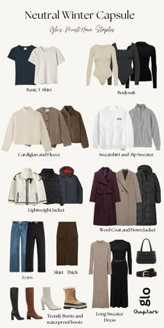 These are Glo's picks for a neutral winter capsule wardrobe that’s easy to work with and can be mixed and matched with various pieces in your current wardrobe. What we love about this collection is its versatility—the pieces can seamlessly transition into fall outfits and spring wear.  @patagonia @roots @abercrombie1892 @aritzia @thenorthface Winter Mix And Match Outfits, Italy Outfits Cold Weather, Winter Travel Outfit Capsule, Essential Winter Wardrobe, Nyc Winter Outfits Travel Capsule Wardrobe, Women’s Winter Capsule Wardrobe, Winter Carry On Capsule Wardrobe, Cold Winter Capsule Wardrobe, Basic Winter Wardrobe Essentials