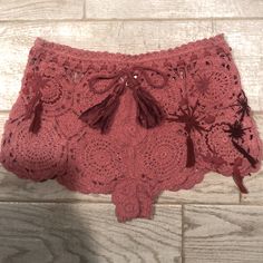 These Are The Embroidered W/ Tassels And Hard To Find Poupette St Barthe Lace Crochet Cotton Shorts- 100% Cotton, Handmade, Adjustable Drawstring Waist, Size Xs-Sm. Excellent Used Condition- Only Worn A Few Times And Hand Washed. I Also Have Them Listed In Black And White As Well! Lace Crochet, Hard To Find, Cotton Shorts, Waist Size, Drawstring Waist, Tassels, Womens Shorts, Black And White, Crochet