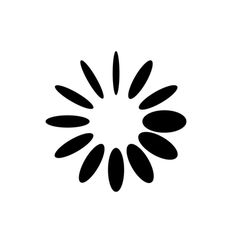 an abstract black and white flower design on a white background, with the petals arranged in a circle