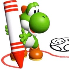 an image of a cartoon character holding a giant crayon and writing on it