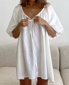 Summer Sleepwear, Loose Mini Dress, Quoi Porter, Night Dress For Women, Cotton Linen Dresses, Nightgowns For Women, Women Nightwear, Mini Dresses Summer, Mode Vintage