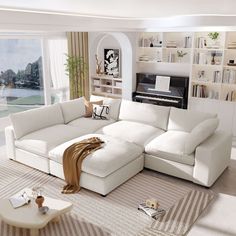 a large white sectional sofa in a living room