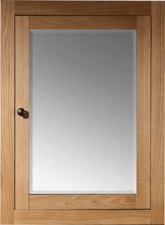 a wooden door with a mirror on the front and side paneled in oak wood