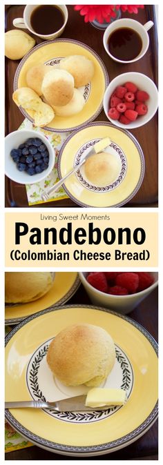 pandebono is an italian cheese bread with berries and blueberries on the side