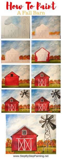 how to paint a red barn with windmills