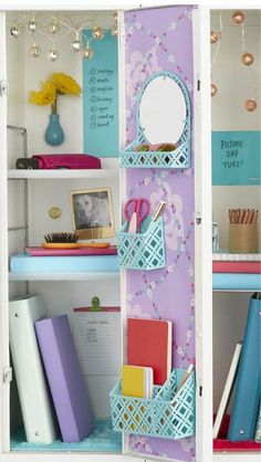 an open book shelf with books and other items on it's shelves in a room