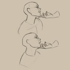 a drawing of a man holding his hand out to another man's face, with the