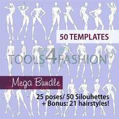 the mega bundle includes 25 poses, 50 silhouettes and 20 hairstyles