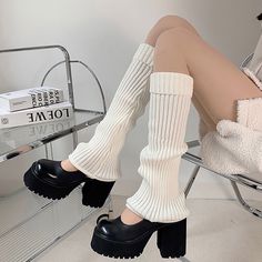 This price is for a pair of leg warmers only. Cozy Fitted White Leg Warmers, Cozy White Leg Warmers, White Knit Leg Warmers One Size, White Fitted Harajuku Leg Warmers, Flared Leg Warmers, White Stretch Mid-calf Leg Warmers, Leg Warmers, White