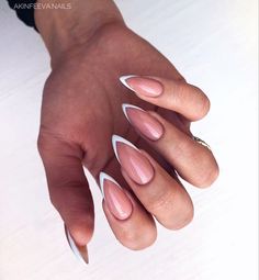 Sharp Almond French Tip Nails, Sharp French Nails, Sharp French Tip Nails, Creative French Tip Nails, French Manicure Almond Nails, Blue Acrylic Nails Ideas, Nails French Almond, French Tip Almond Nails, Basic Nail