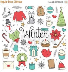 the words winter surrounded by hand drawn items