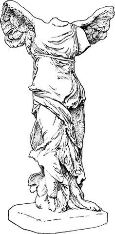 the statue of an ancient woman with her arms outstretched, vintage line drawing or engraving