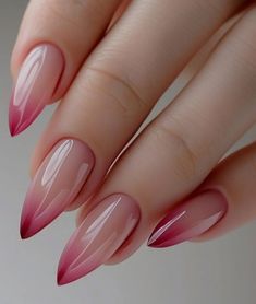 Blush Tip Nails, Color Ombre Acrylic Nails, Fall Nails Ombre Color Trends, Soft Feminine Nails, Red Tip Acrylic Nails, Pink Pointy Nails, Babycolor Nails, Ombré Pink Nails, Russian Manicure Design