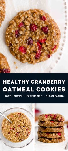 healthy cranberry oatmeal cookies with text overlay