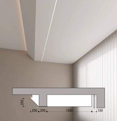 a drawing of a room with white walls and vertical blinds on the windowsills